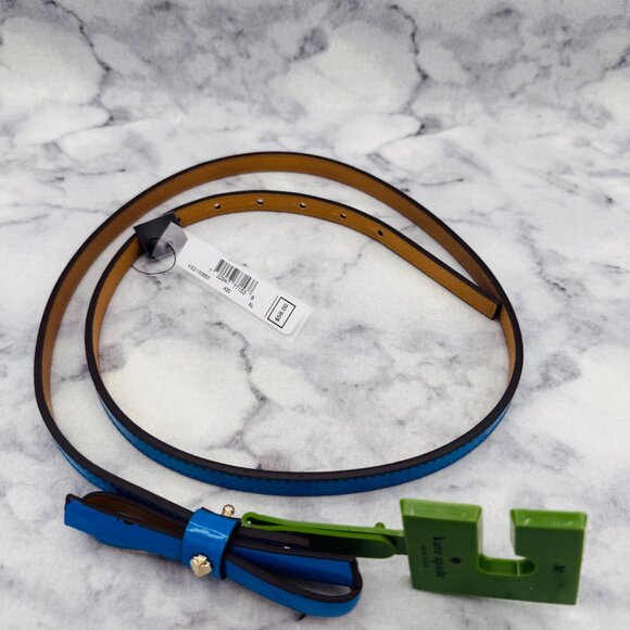 Kate Spade Patent Leather Bow Belt Riverside Blue, Size XL, 44in Waist Belt-NEW main image 4
